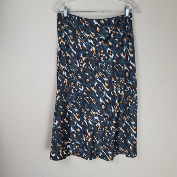 Express Leopard Print Satin Midi High Rise Skirt Trendy Animal Print Slip Skirt - Picture 7 of 10